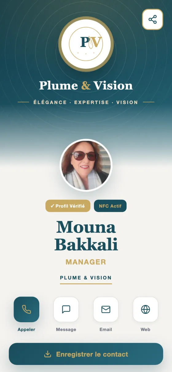 Profil MyCard.ma de Mouna Bakkali, Plume & Vision