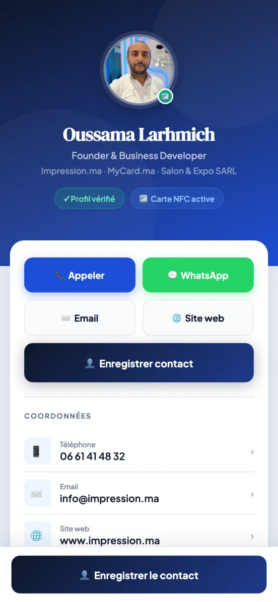 Profil MyCard.ma d'Oussama Larhmich, fondateur